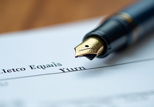 Close up of a professional fountain pen resting on a signed legal document